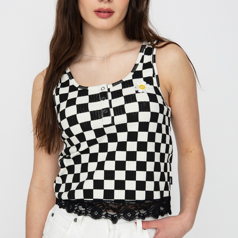 Vans Checkered Tank Top with Lace Hem